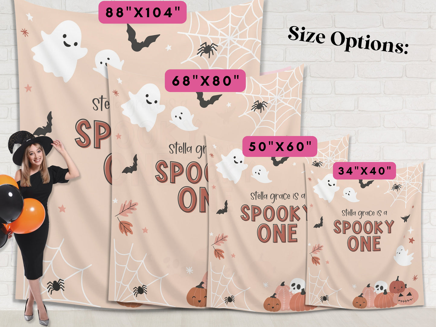 Spooky ONE Halloween Birthday Party Banner| Completely Customizable Text Name Backdrop | Our Little Boo | Our Little Pumpkin | Two Spooky