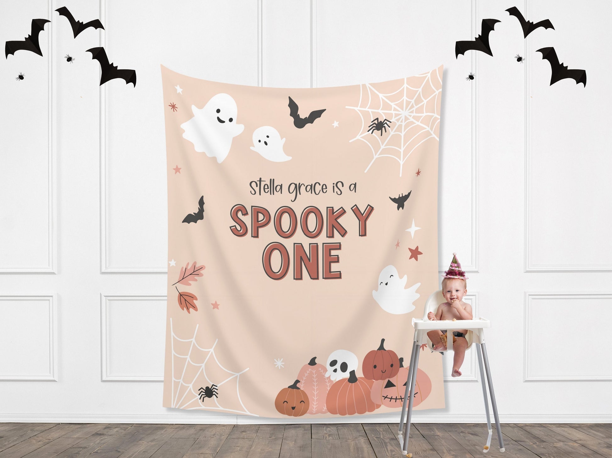 Spooky ONE Halloween Birthday Party Banner| Completely Customizable Text Name Backdrop | Our Little Boo | Our Little Pumpkin | Two Spooky