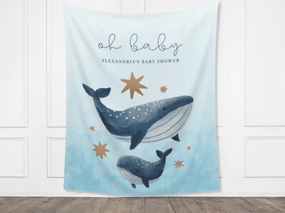 Coastal Whale Custom Baby Shower Backdrop | Nautical Ahoy It's a Boy | Gender Neutral | Personalized Under the Sea Party Banner Décor