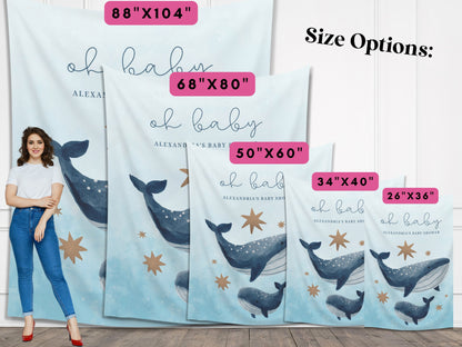 Coastal Whale Custom Baby Shower Backdrop | Nautical Ahoy It's a Boy | Gender Neutral | Personalized Under the Sea Party Banner Décor