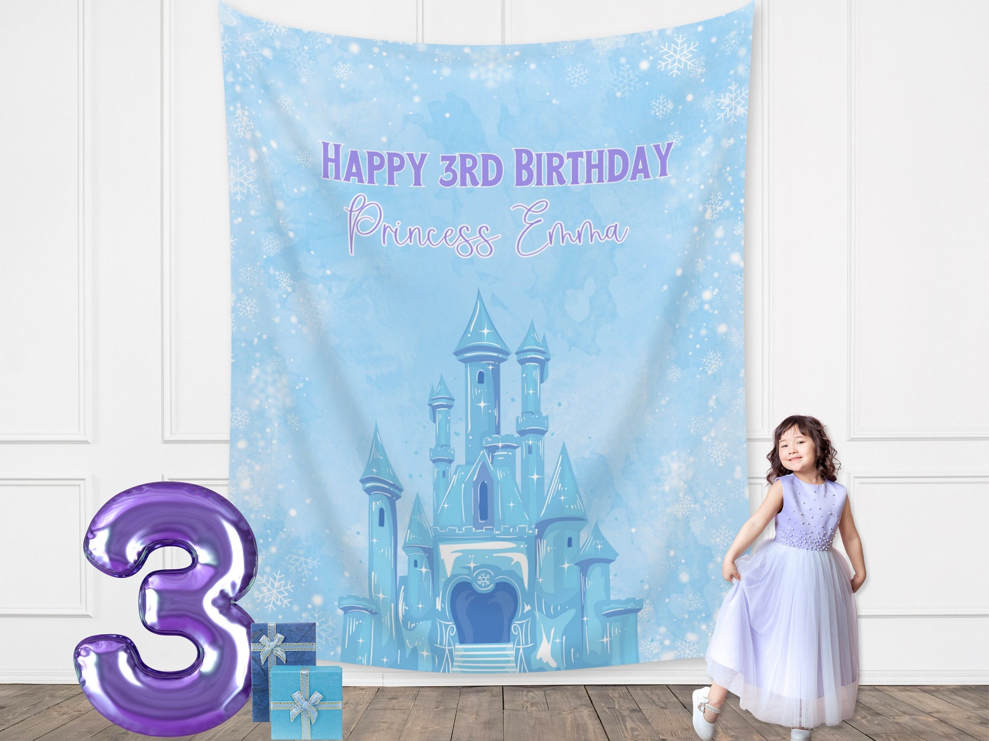 Frozen Birthday Party Banner | First Time in Four-Ever Banner | Completely Customizable Winter Birthday Décor | Personalized Princess Sign