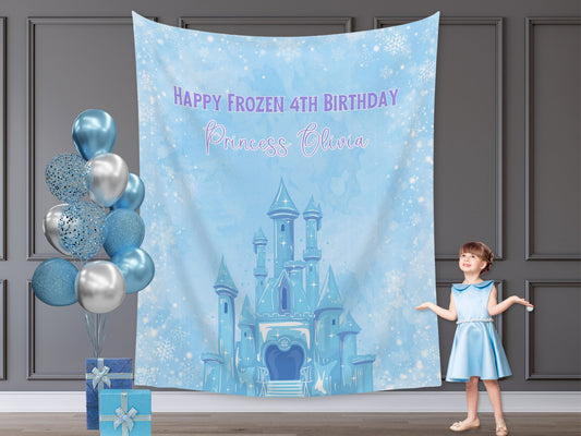 Frozen Birthday Party Banner | First Time in Four-Ever Banner | Completely Customizable Winter Birthday Décor | Personalized Princess Sign