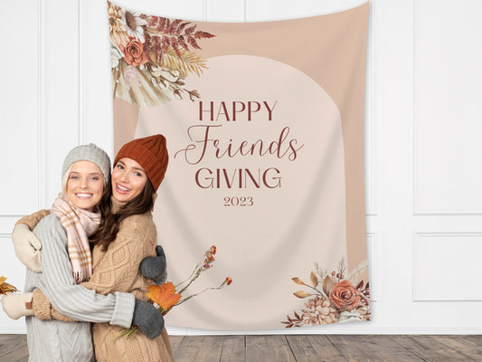 Happy Friendsgiving Boho Arch Fall Floral Banner