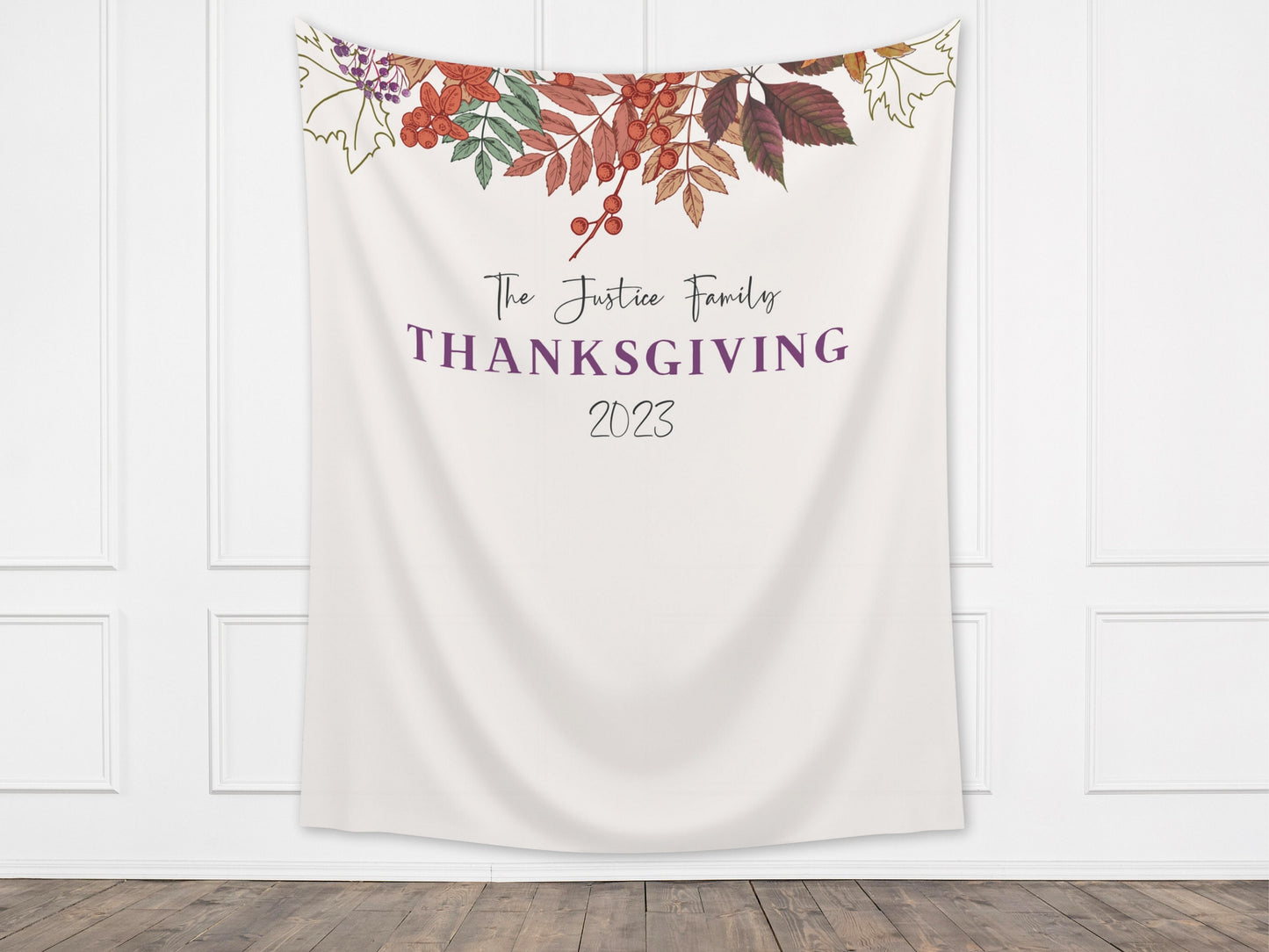 Fall Leaves Family Thanksgiving Dinner Custom Banner| Friendsgiving Party Backdrop for Balloon Garland | Thanksgiving Décor Ideas