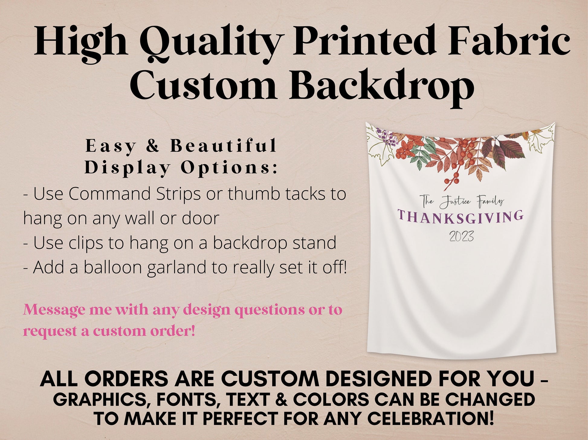 Fall Leaves Family Thanksgiving Dinner Custom Banner| Friendsgiving Party Backdrop for Balloon Garland | Thanksgiving Décor Ideas