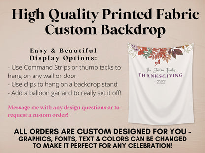 Fall Leaves Family Thanksgiving Dinner Custom Banner| Friendsgiving Party Backdrop for Balloon Garland | Thanksgiving Décor Ideas