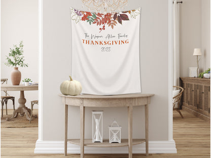 Fall Leaves Family Thanksgiving Dinner Custom Banner| Friendsgiving Party Backdrop for Balloon Garland | Thanksgiving Décor Ideas