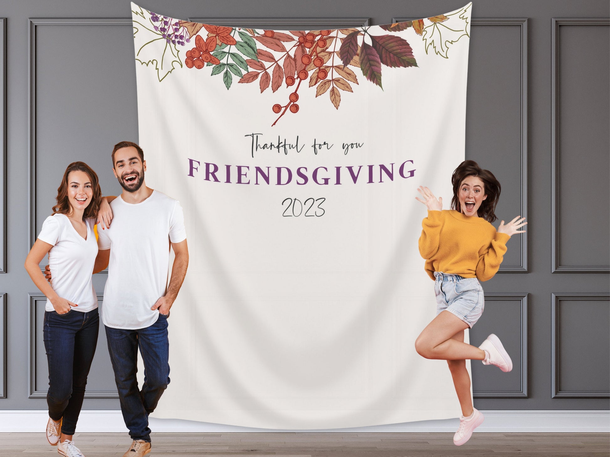 Fall Leaves Family Thanksgiving Dinner Custom Banner| Friendsgiving Party Backdrop for Balloon Garland | Thanksgiving Décor Ideas