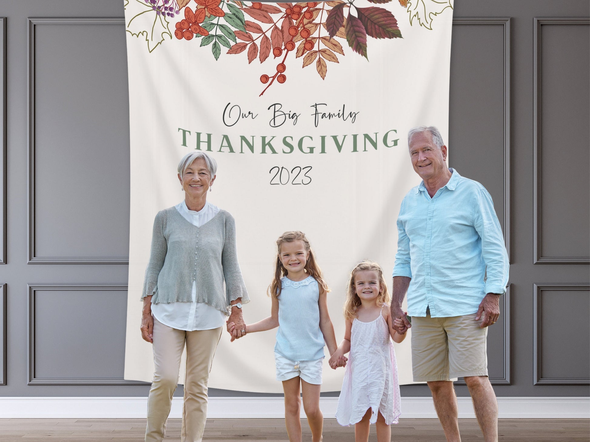 Fall Leaves Family Thanksgiving Dinner Custom Banner| Friendsgiving Party Backdrop for Balloon Garland | Thanksgiving Décor Ideas