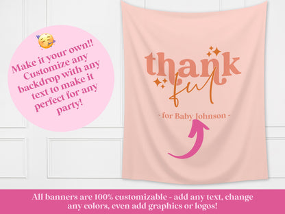 Retro Thankful Custom Thanksgiving Banner | Custom Friendsgiving Party Backdrop for Balloon Garland | Fun Thanksgiving Décor