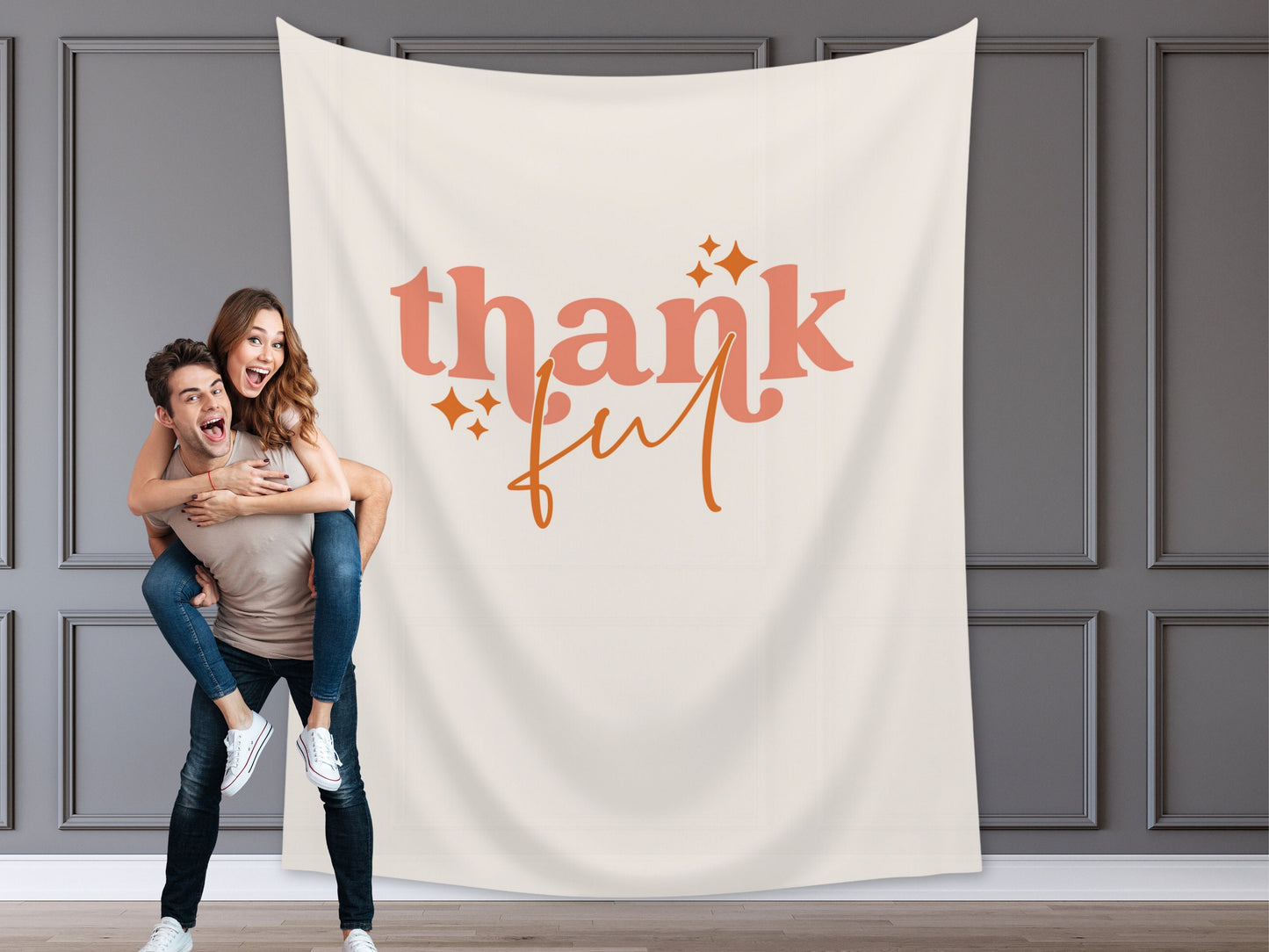 Retro Thankful Custom Thanksgiving Banner | Custom Friendsgiving Party Backdrop for Balloon Garland | Fun Thanksgiving Décor