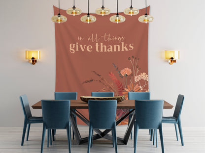 In All Things Give Thanks Boho Fall Wildflower Custom Banner | Custom Friendsgiving Party Backdrop for Balloon Garland | Thanksgiving Décor