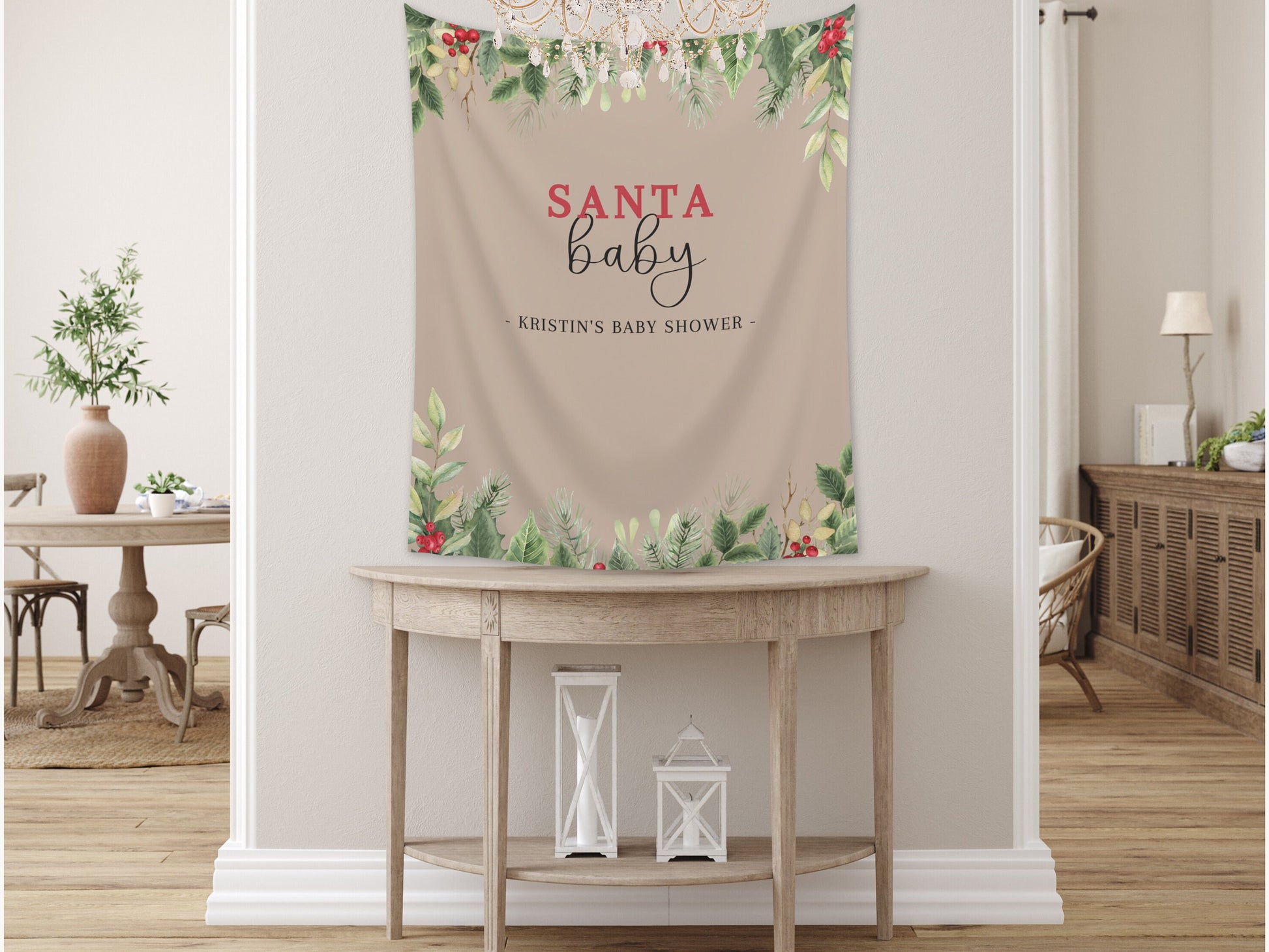 Santa Baby Custom Baby Shower Banner | Holiday Party Backdrop for Balloon Garland | Mistletoe | Winter ONEderland | December Birthday Party