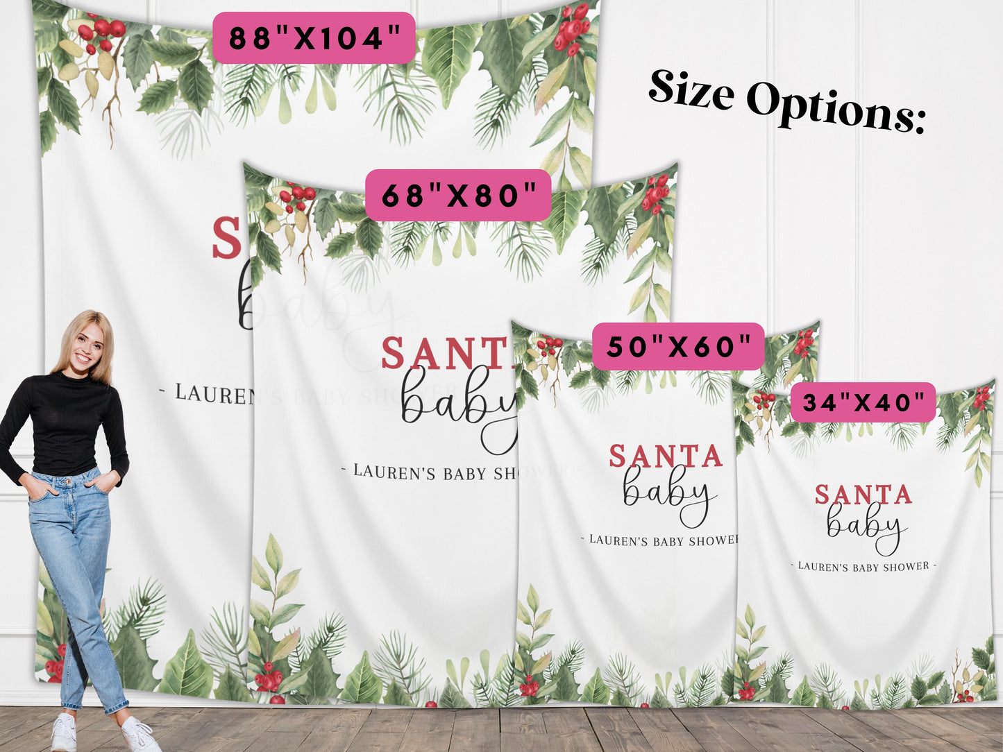 Santa Baby Custom Baby Shower Banner | Holiday Party Backdrop for Balloon Garland | Mistletoe | Winter ONEderland | December Birthday Party