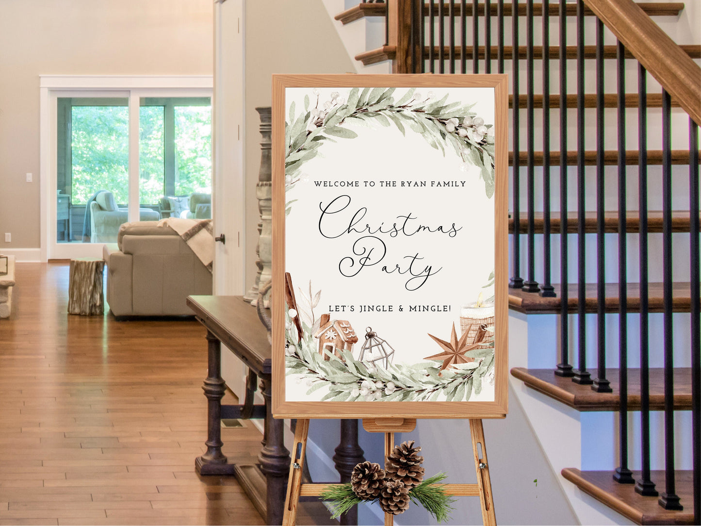 Cozy Chic Holiday Party Welcome Sign | Customizable Poster | Black Christmas Party | Rustic Boho Party or Shower Décor | Winter Woodlands