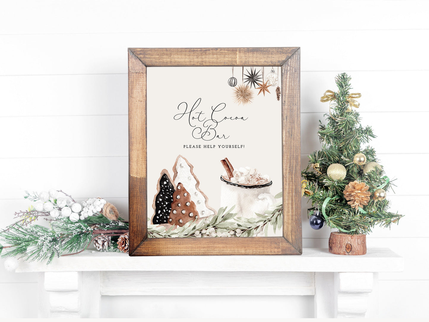 Cozy Chic Hot Cocoa Bar Sign | Hot Chocolate | Customizable Poster | Black Christmas | Rustic Boho Party or Shower Décor | Winter Woodlands