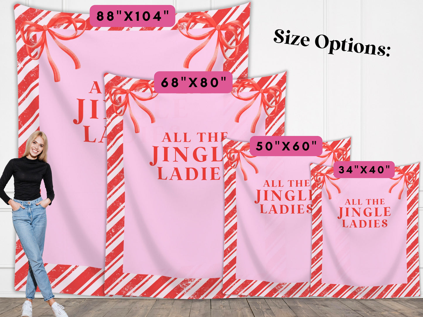 All The Jingle Ladies Custom Holiday Banner | Jingle & Mingle | Pink Christmas Backdrop for Balloon Garland | Retro Party or Shower Décor