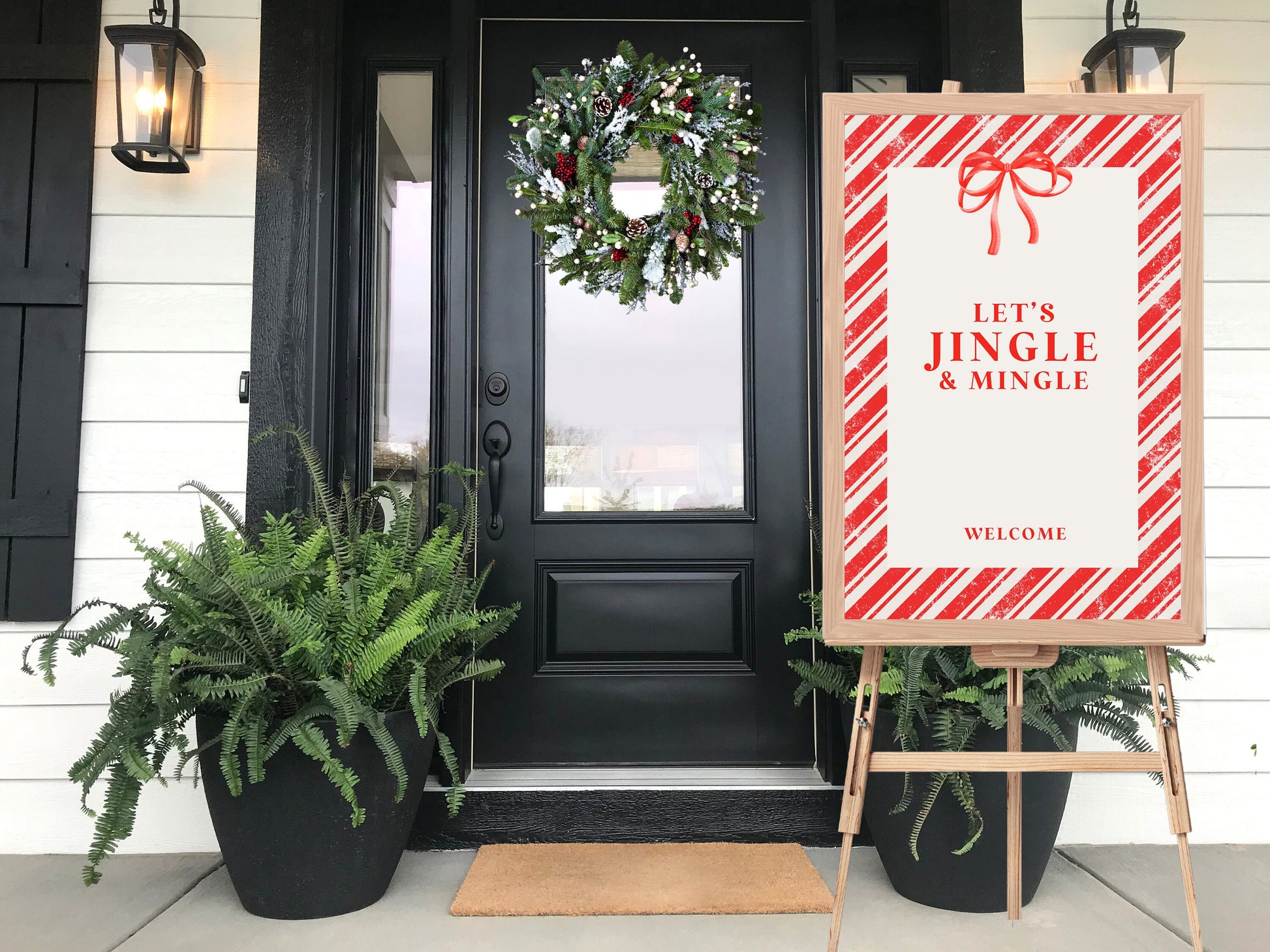 Let's Jingle & Mingle Holiday Party Welcome Sign | Customizable Poster or Printable | Pink Christmas | Retro Shower Décor | Jingle Ladies