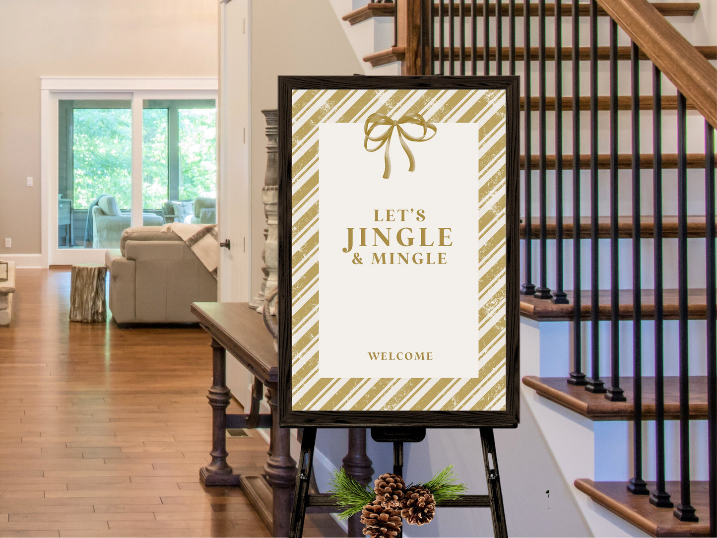 Let's Jingle & Mingle Holiday Party Welcome Sign | Customizable Poster or Printable | Pink Christmas | Retro Shower Décor | Jingle Ladies