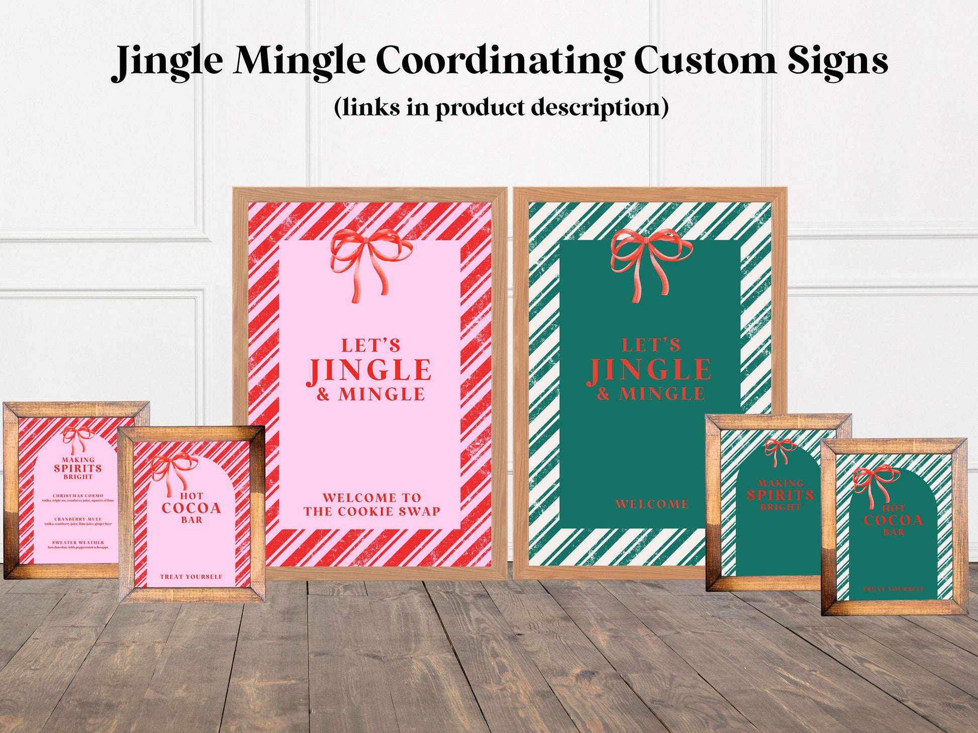 Making Spirits Bright Holiday Party Bar Menu Sign | Jingle & Mingle | Customizable Poster or Printable | Pink Christmas | Cocktail List