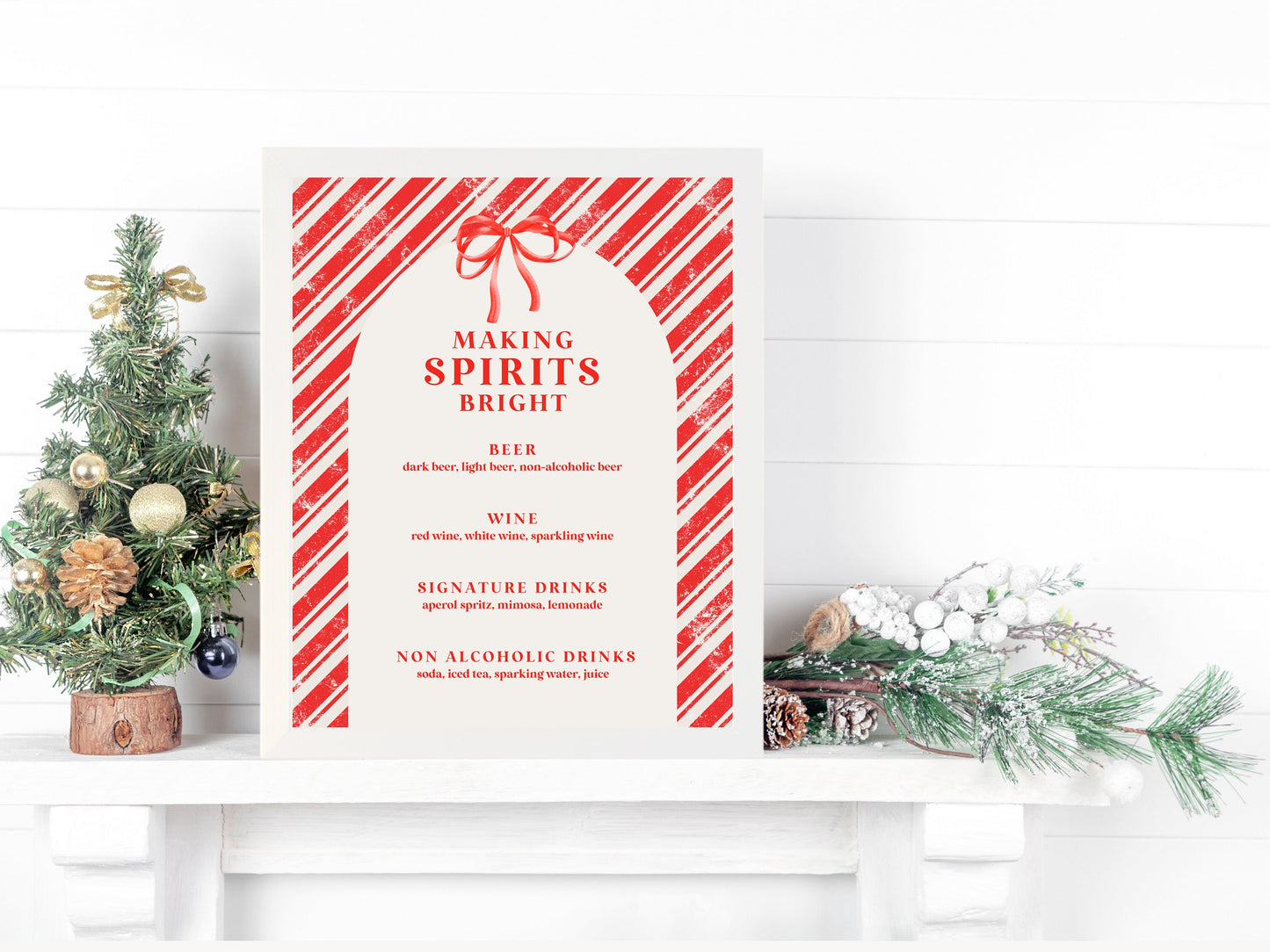 Making Spirits Bright Holiday Party Bar Menu Sign | Jingle & Mingle | Customizable Poster or Printable | Pink Christmas | Cocktail List