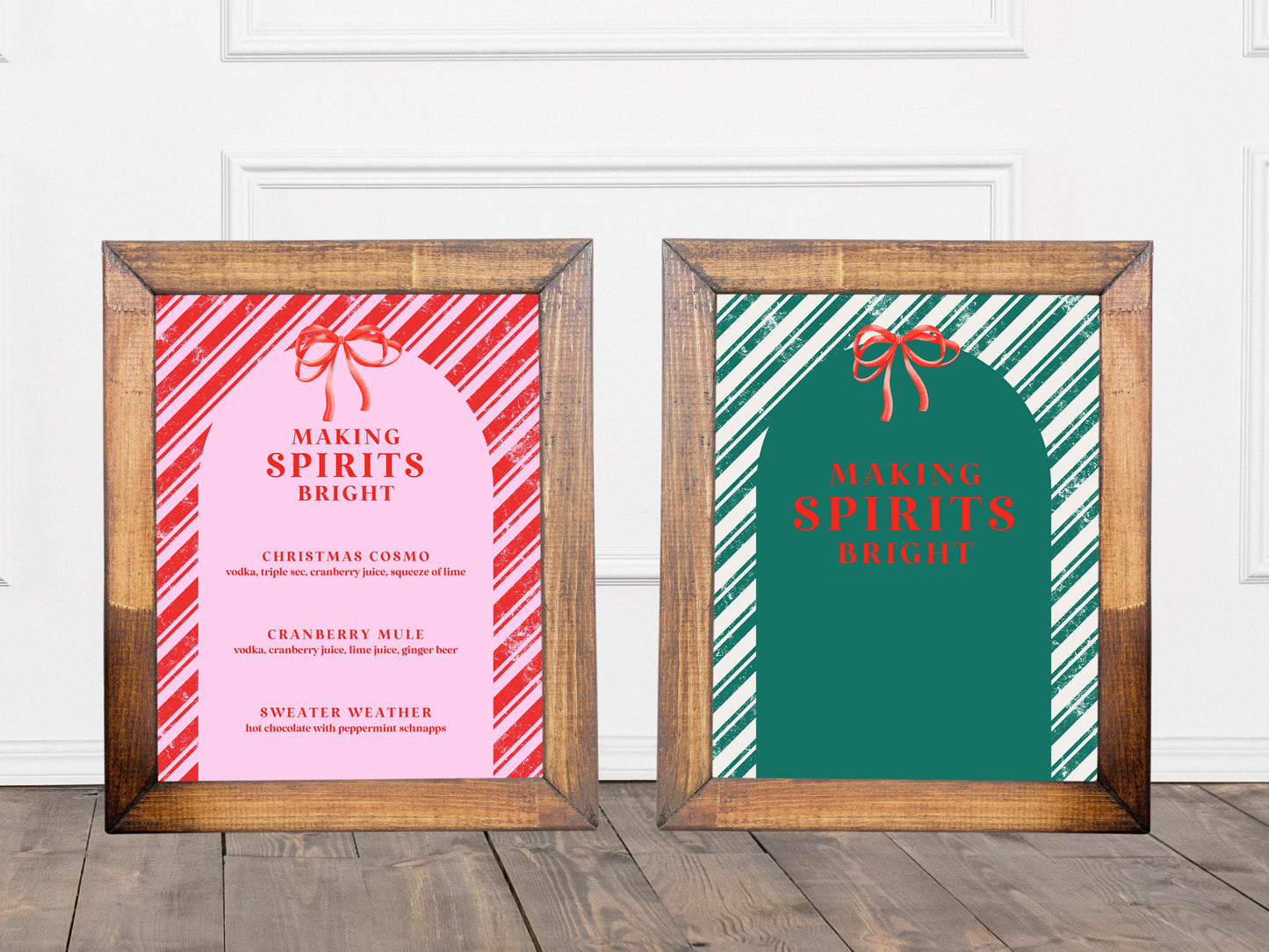 Making Spirits Bright Holiday Party Bar Menu Sign | Jingle & Mingle | Customizable Poster or Printable | Pink Christmas | Cocktail List