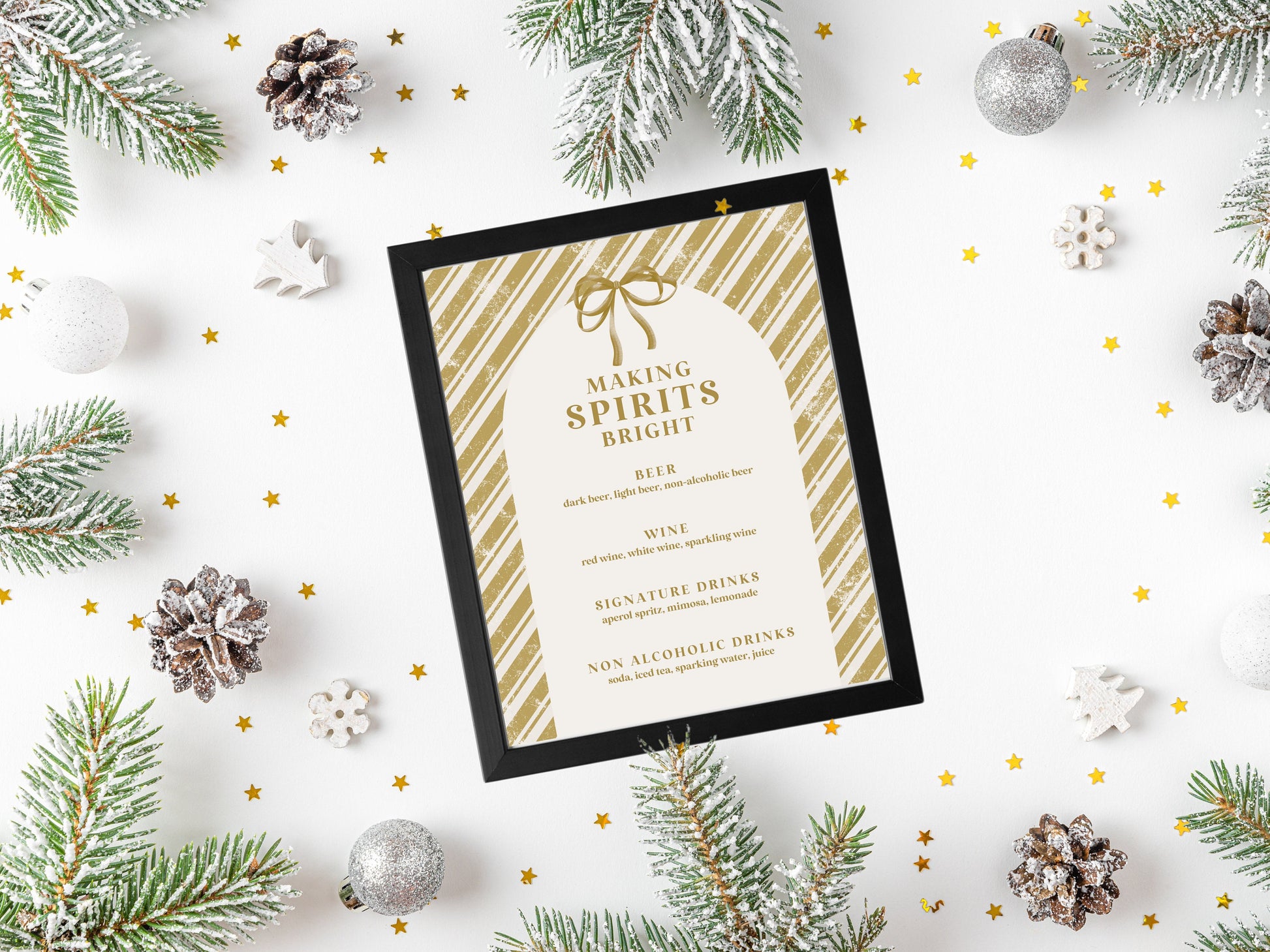 Making Spirits Bright Holiday Party Bar Menu Sign | Jingle & Mingle | Customizable Poster or Printable | Pink Christmas | Cocktail List