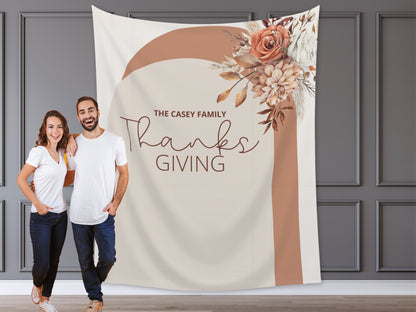 Thanksgiving Boho Arch Fall Floral Custom Banner | Custom Friendsgiving Party Backdrop for Balloon Garland | Thankful for You Baby Shower