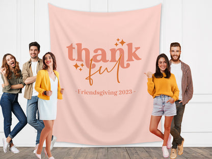 Retro Thankful Custom Thanksgiving Banner | Custom Friendsgiving Party Backdrop for Balloon Garland | Fun Thanksgiving Décor