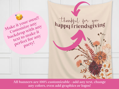 In All Things Give Thanks Boho Fall Wildflower Custom Banner | Custom Friendsgiving Party Backdrop for Balloon Garland | Thanksgiving Décor