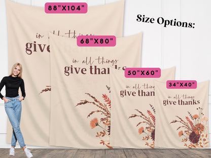 In All Things Give Thanks Boho Fall Wildflower Custom Banner | Custom Friendsgiving Party Backdrop for Balloon Garland | Thanksgiving Décor