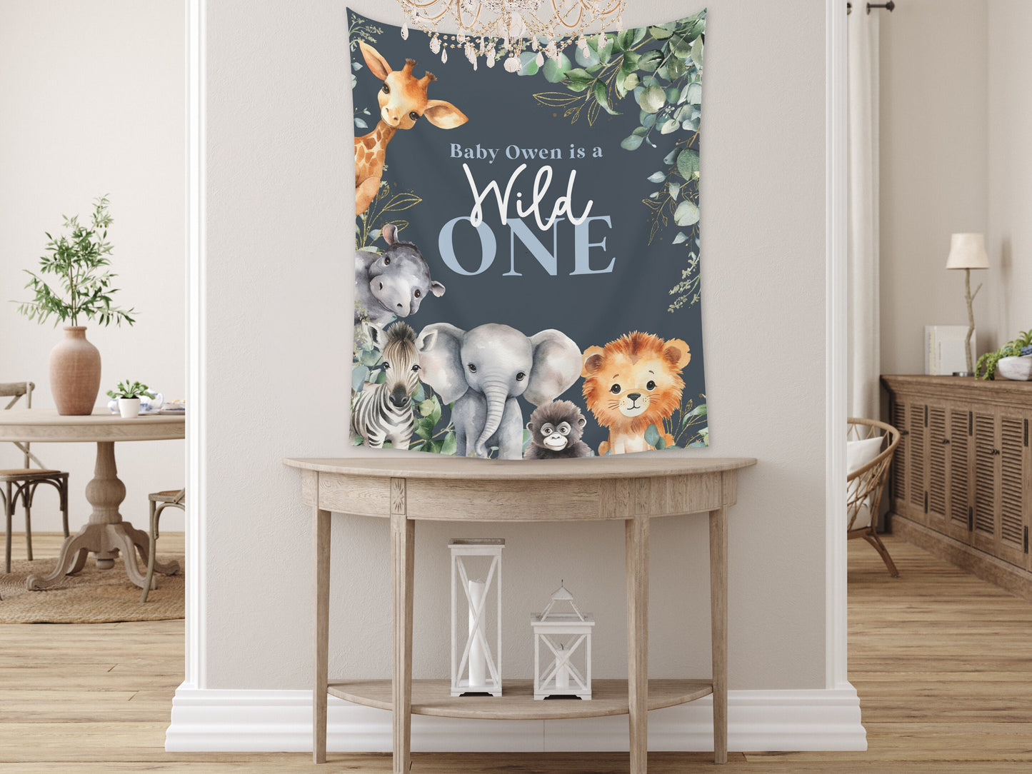 Wild One First Birthday Customizable Safari Animals 1st Birthday Backdrop | Jungle Custom Party Banner | Baby Shower or Gender Reveal | Zoo