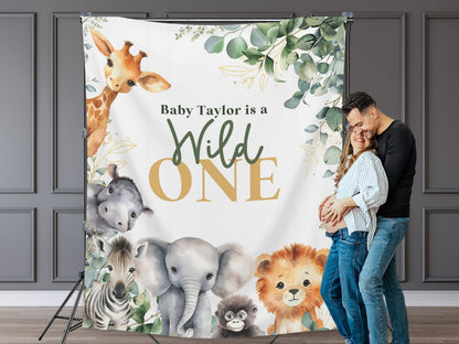 Wild One First Birthday Customizable Safari Animals 1st Birthday Backdrop | Jungle Custom Party Banner | Baby Shower or Gender Reveal | Zoo