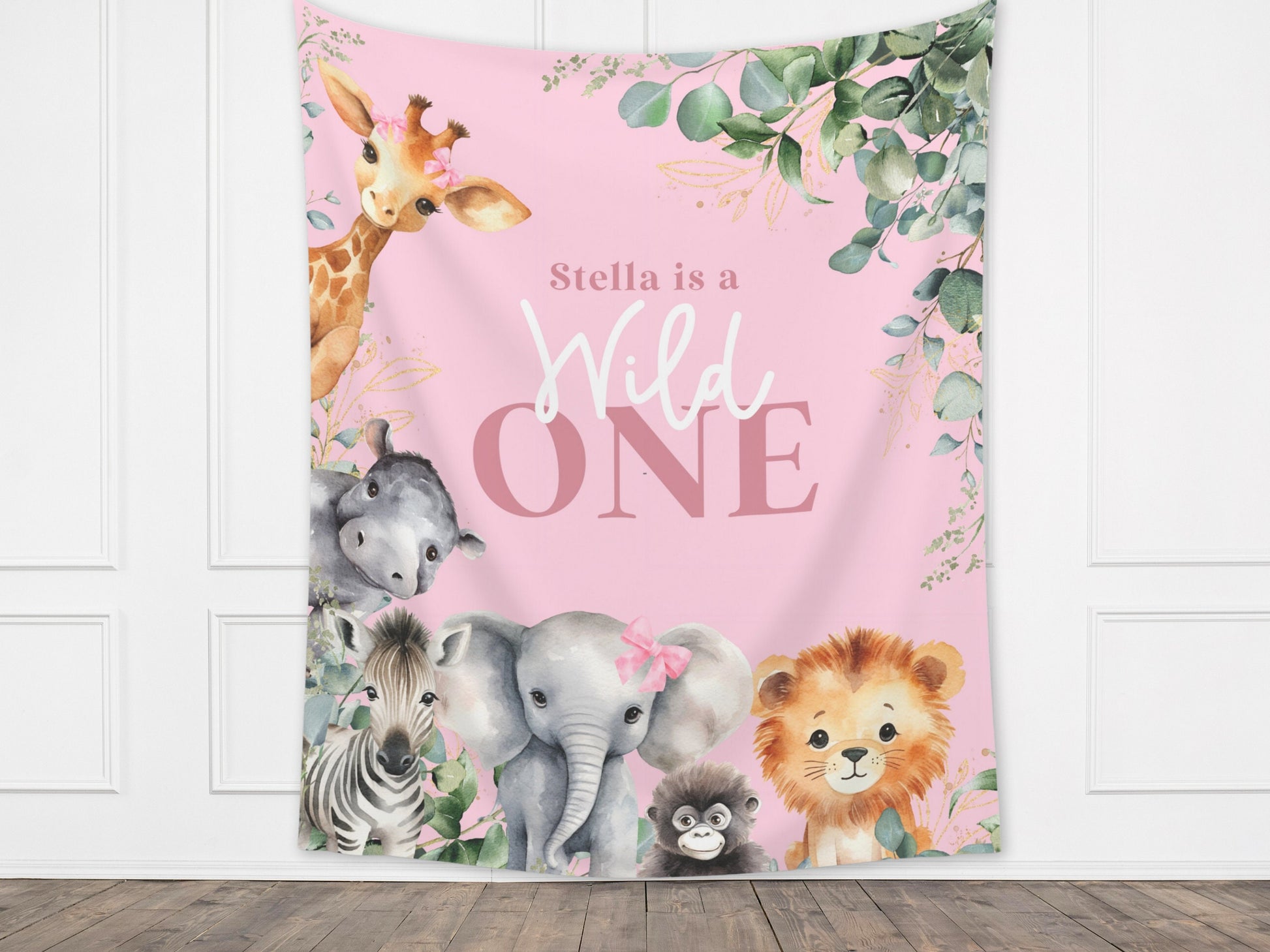 Wild One First Birthday Customizable Safari Animals 1st Birthday Backdrop | Jungle Custom Party Banner | Baby Shower or Gender Reveal | Zoo