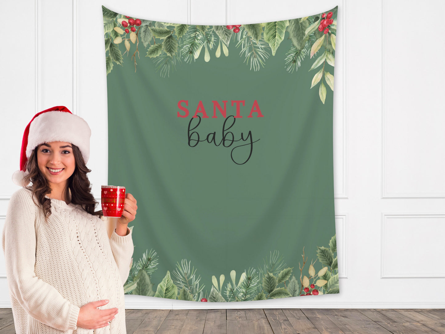 Santa Baby Custom Baby Shower Banner | Holiday Party Backdrop for Balloon Garland | Mistletoe | Winter ONEderland | December Birthday Party