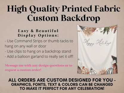 Cozy Chic Custom Holiday Banner | Black Christmas Party Backdrop for Balloon Garland | Rustic Boho Party or Shower Décor | Watercolor Wreath
