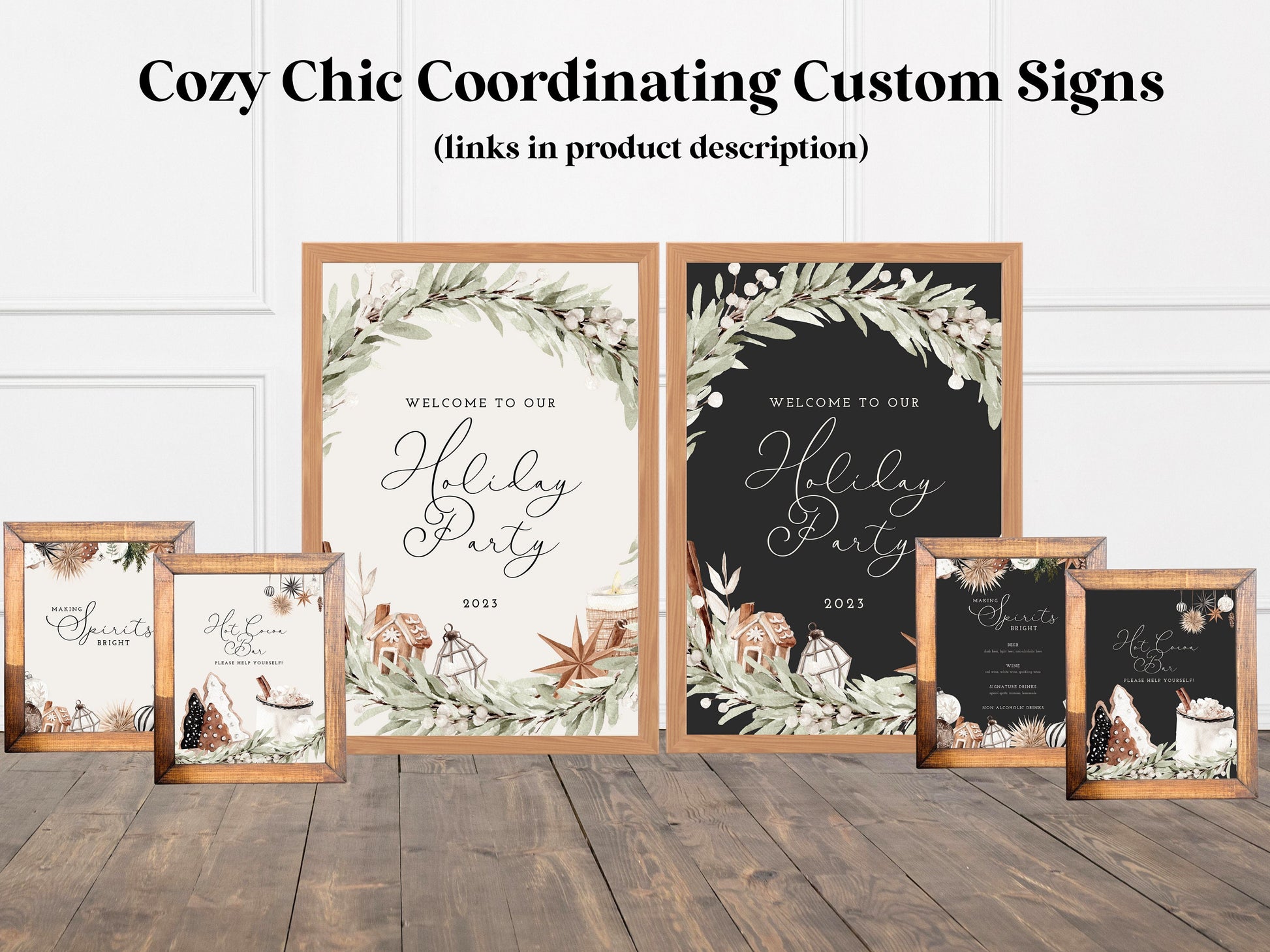 Cozy Chic Hot Cocoa Bar Sign | Hot Chocolate | Customizable Poster | Black Christmas | Rustic Boho Party or Shower Décor | Winter Woodlands