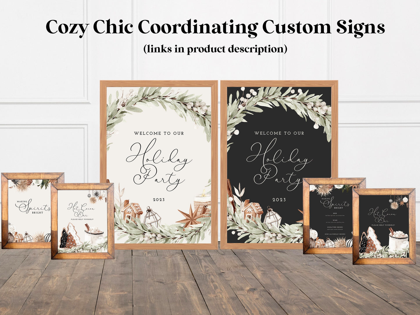 Cozy Chic Holiday Party Welcome Sign | Customizable Poster | Black Christmas Party | Rustic Boho Party or Shower Décor | Winter Woodlands