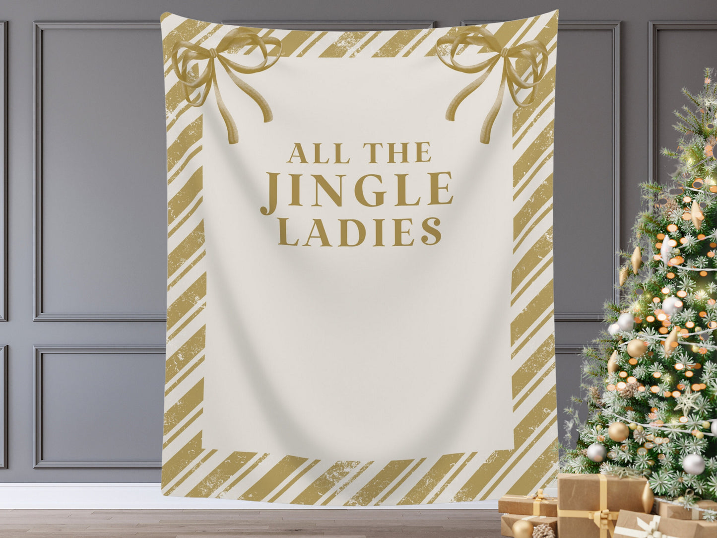 All The Jingle Ladies Custom Holiday Banner | Jingle & Mingle | Pink Christmas Backdrop for Balloon Garland | Retro Party or Shower Décor