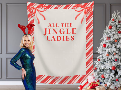 All The Jingle Ladies Custom Holiday Banner | Jingle & Mingle | Pink Christmas Backdrop for Balloon Garland | Retro Party or Shower Décor