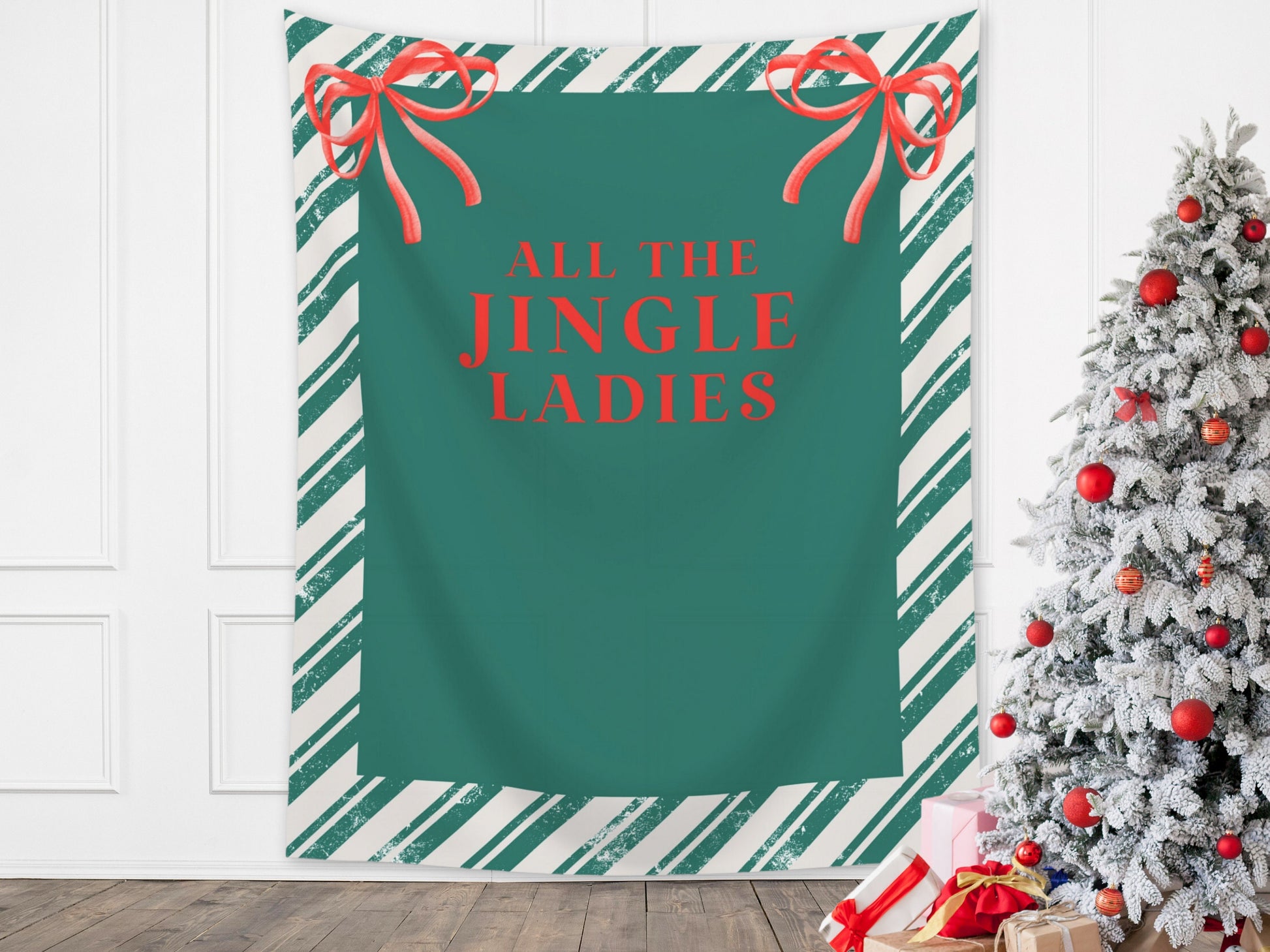 All The Jingle Ladies Custom Holiday Banner | Jingle & Mingle | Pink Christmas Backdrop for Balloon Garland | Retro Party or Shower Décor