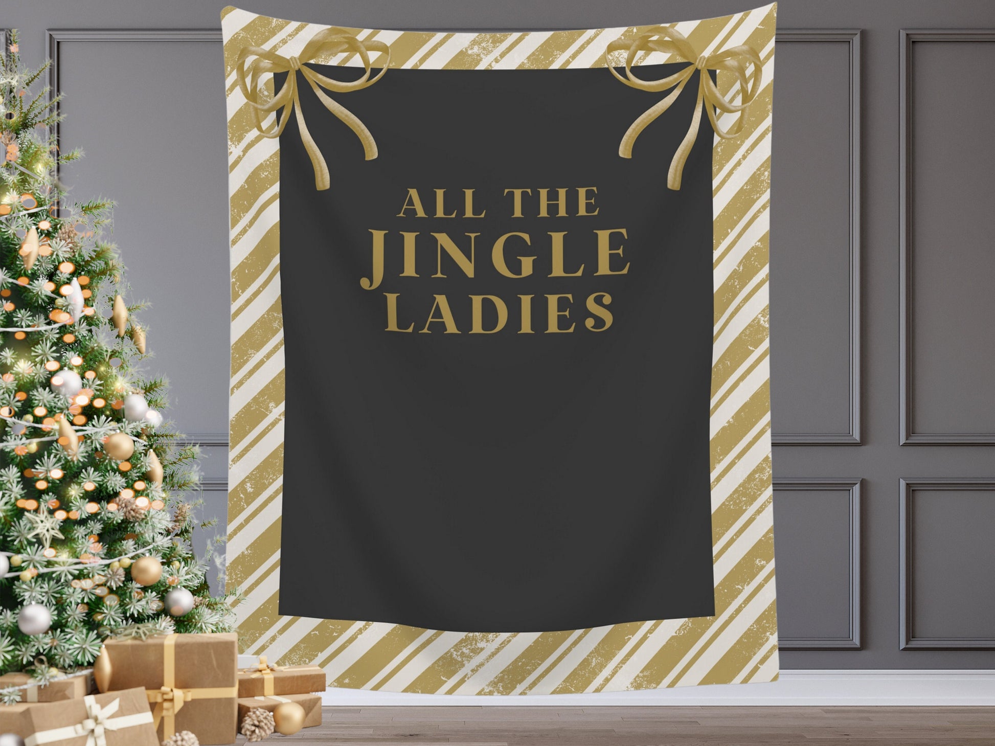 All The Jingle Ladies Custom Holiday Banner | Jingle & Mingle | Pink Christmas Backdrop for Balloon Garland | Retro Party or Shower Décor