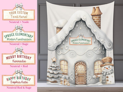 Gingerbread House Custom Holiday Banner | Pink, Blue or Neutral Backdrop for Balloon Garland | December Winter Party or Shower Décor |