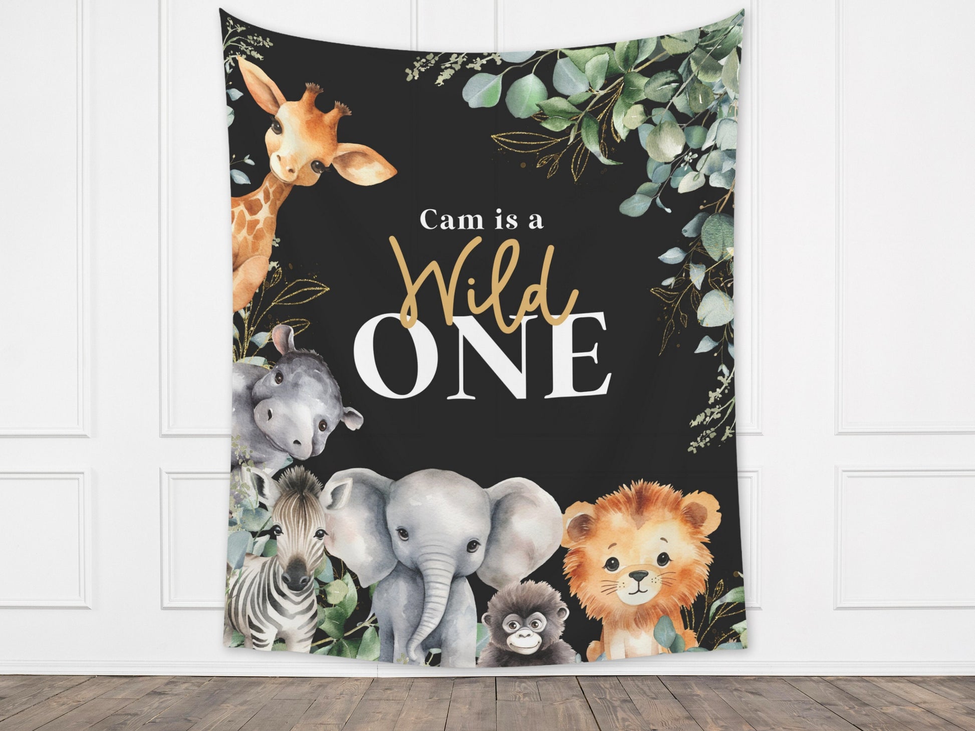 Wild One First Birthday Customizable Safari Animals 1st Birthday Backdrop | Jungle Custom Party Banner | Baby Shower or Gender Reveal | Zoo