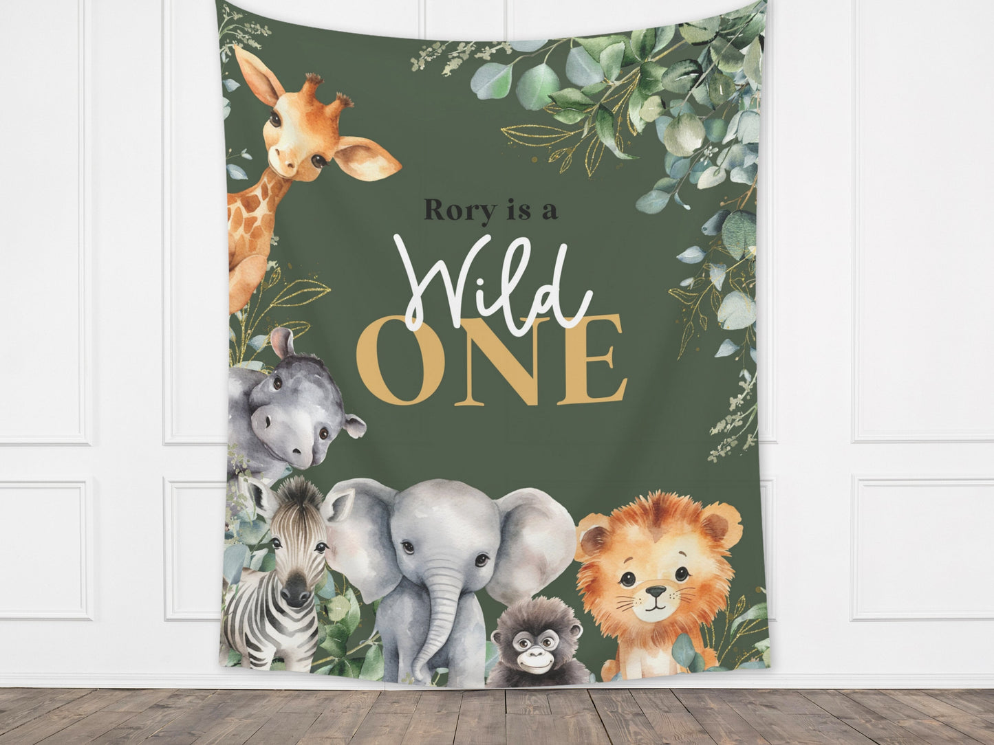 Wild One First Birthday Customizable Safari Animals 1st Birthday Backdrop | Jungle Custom Party Banner | Baby Shower or Gender Reveal | Zoo