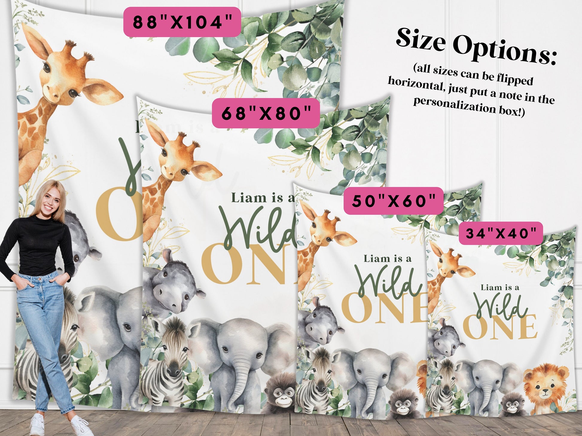 Wild One First Birthday Customizable Safari Animals 1st Birthday Backdrop | Jungle Custom Party Banner | Baby Shower or Gender Reveal | Zoo