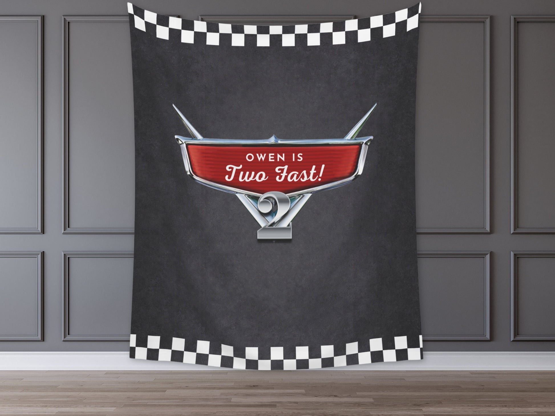 Personalized Cars Logo Banner | Boy Birthday Party Theme | Lightning Race Car Backdrop | Two Fast Birthday | Racing Birthday Decoration