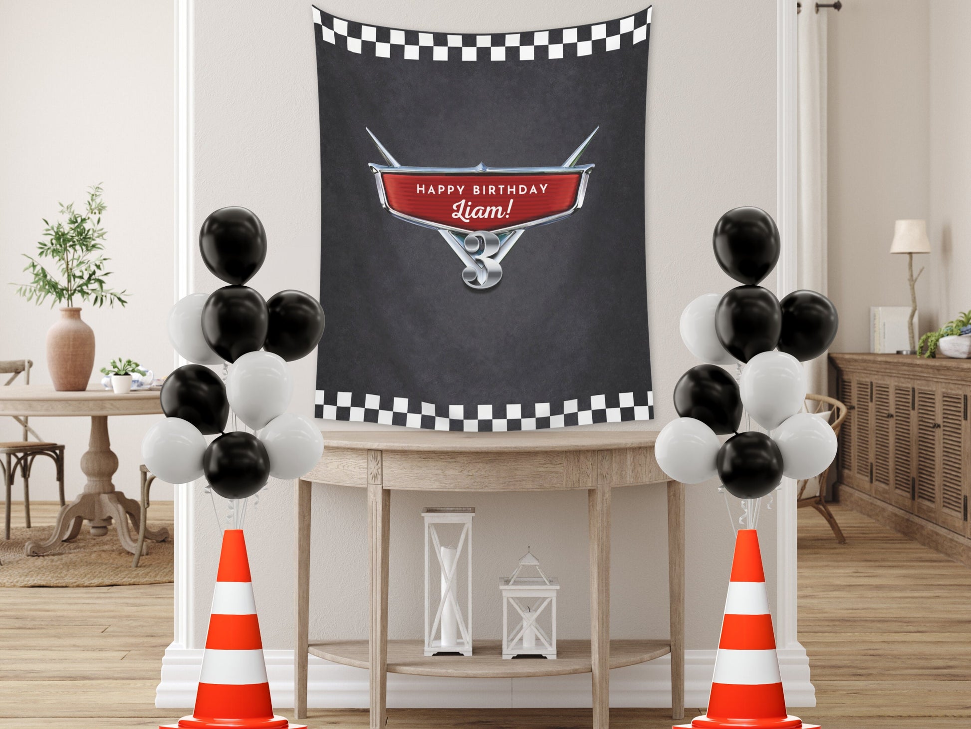 Personalized Cars Logo Banner | Boy Birthday Party Theme | Lightning Race Car Backdrop | Two Fast Birthday | Racing Birthday Decoration