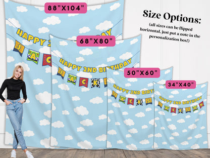 Custom Birthday Story Name Banner | Boy Birthday Party Theme | Wood or Cloud Background | Two Infinity and Beyond | Girl Toy Birthday Party