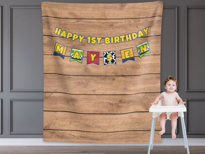Custom Birthday Story Name Banner | Boy Birthday Party Theme | Wood or Cloud Background | Two Infinity and Beyond | Girl Toy Birthday Party